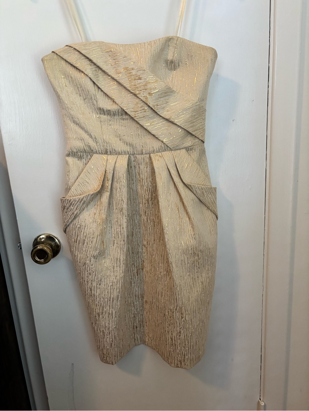 Max & Cleo Gold Strapless Pleated Cocktail Dress